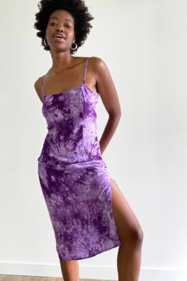 Tranquil State Purple Multi Tie-Dye Satin Midi Slip Dress