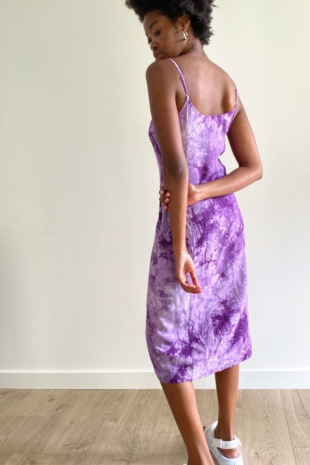 Tranquil State Purple Multi Tie-Dye Satin Midi Slip Dress