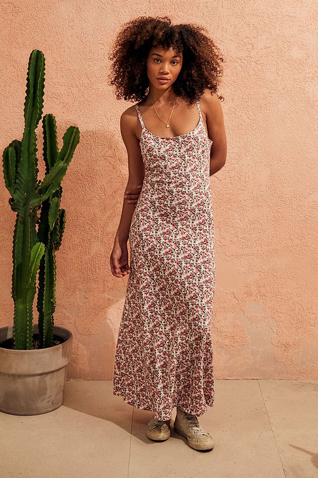 Urban Outfitters Archive Ecru & Pink Floral Maxi Slip Dress