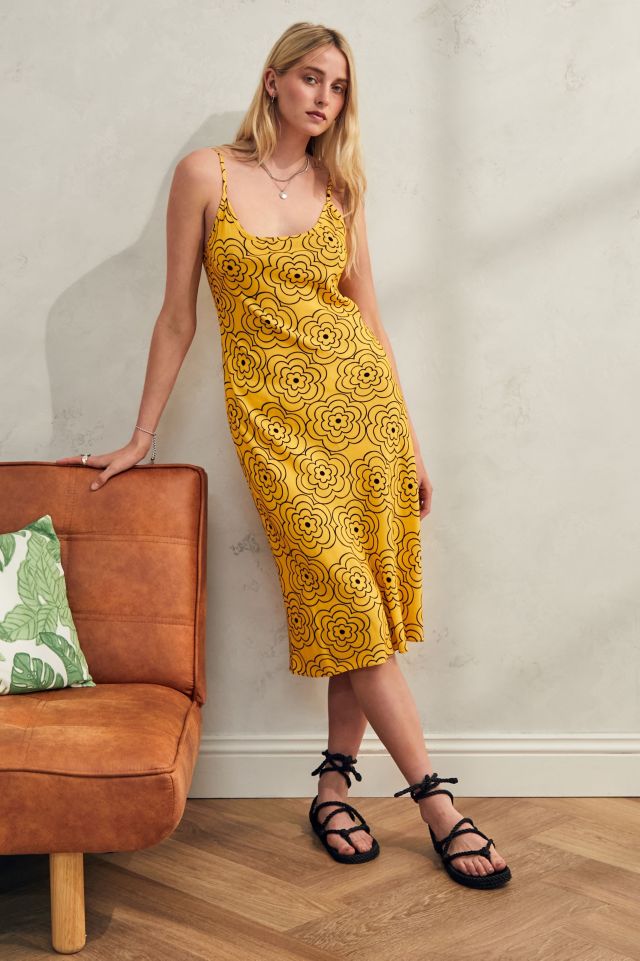 Urban Outfitters Archive 70s Floral Yellow Midi Slip Dress | Urban ...