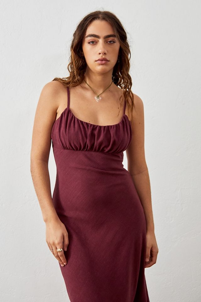 Archive At UO Jessie Burgundy Linen Midi Dress #3