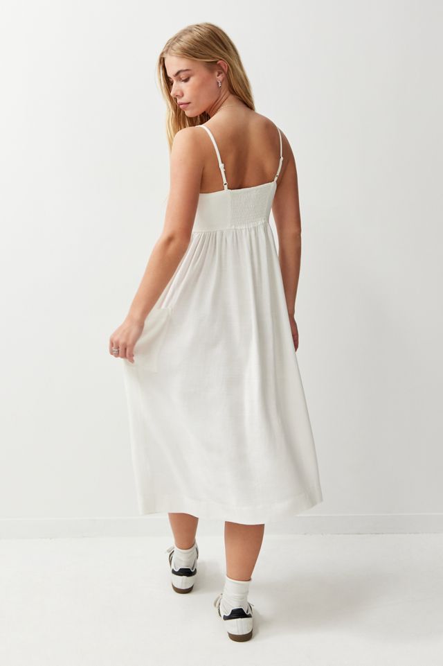 Archive At UO Ivory Linen Clarice Midi Dress | Urban Outfitters UK