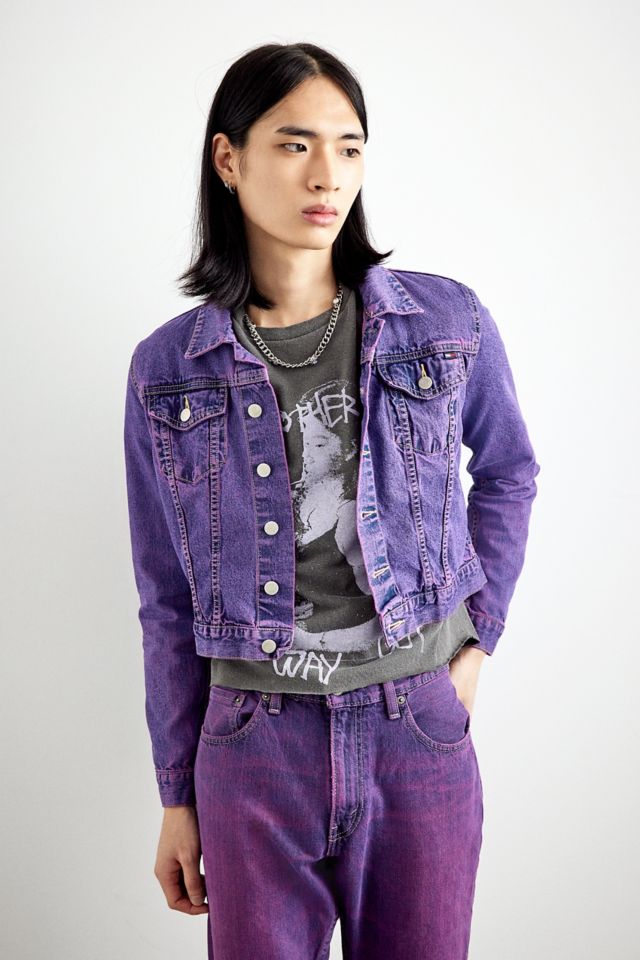 Violet Mens Medium Denim JACKET Purple Plum Dyed Upcycled 