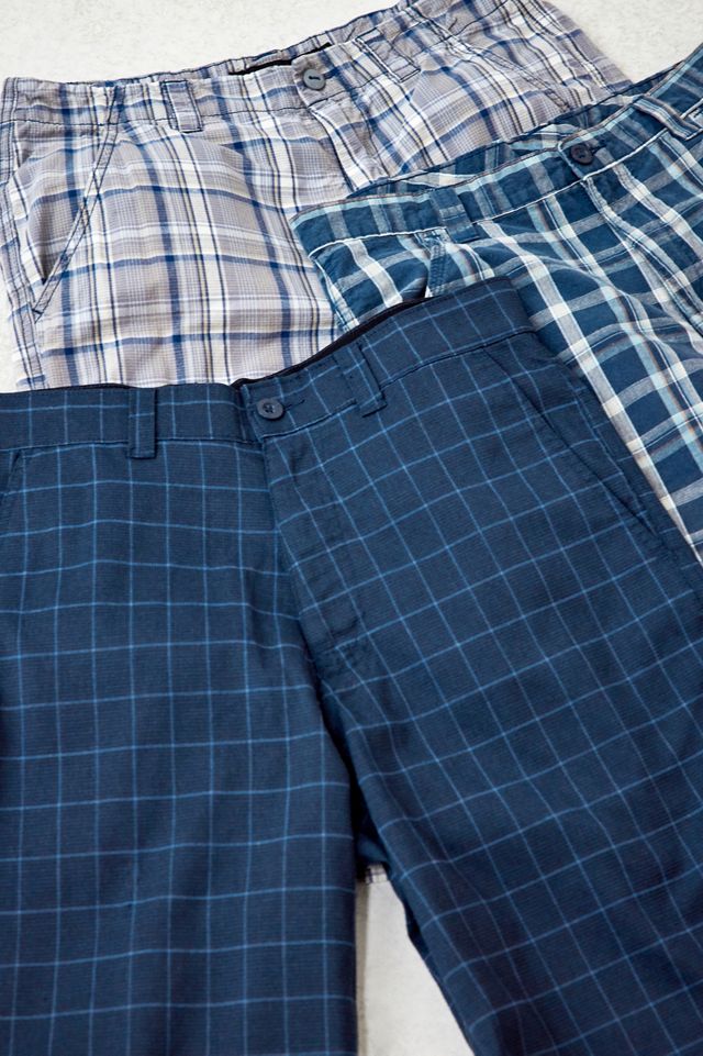 Urban Renewal One-Of-A-Kind Blue Longline Check Shorts  #1