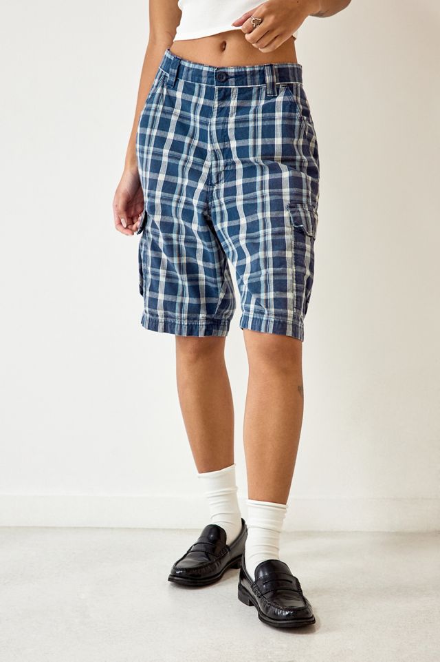 Urban Renewal One-Of-A-Kind Blue Longline Check Shorts  #2