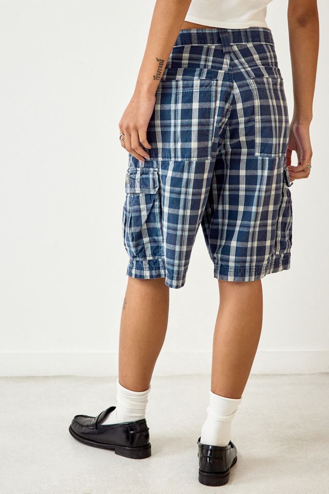 Urban Renewal One-Of-A-Kind Blue Longline Check Shorts  #3