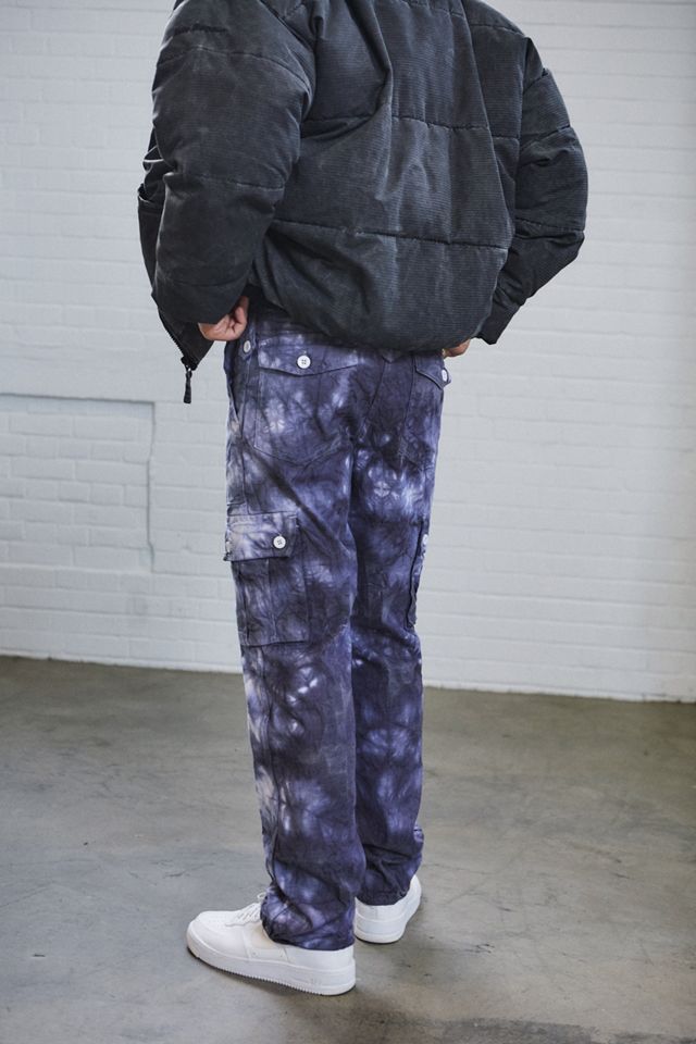 Urban Renewal Vintage - Pantalon cargo bleu et blanc effet tie and dye pour homme  #1