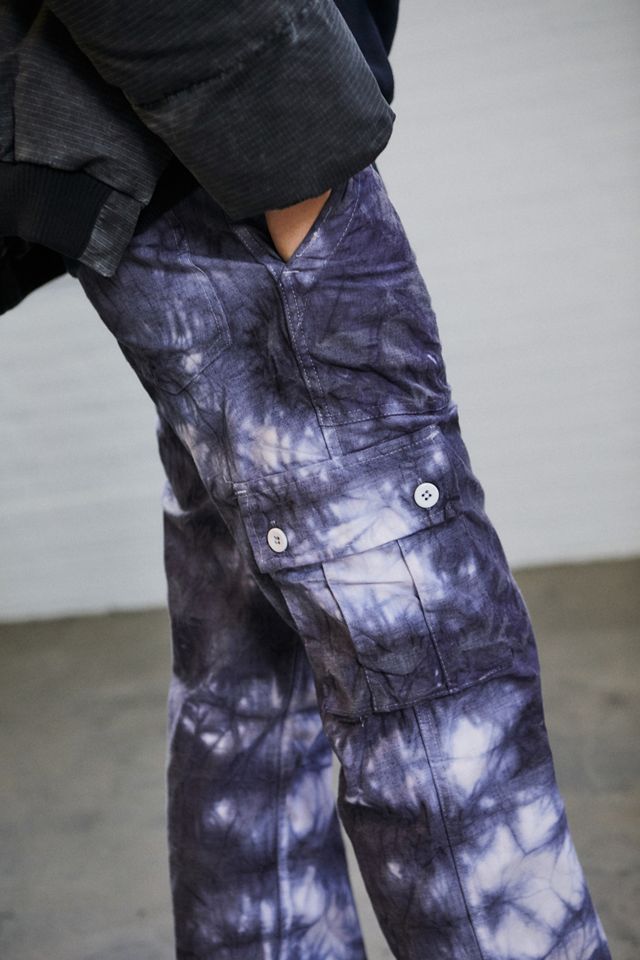 Urban Renewal Vintage - Pantalon cargo bleu et blanc effet tie and dye pour homme  #3