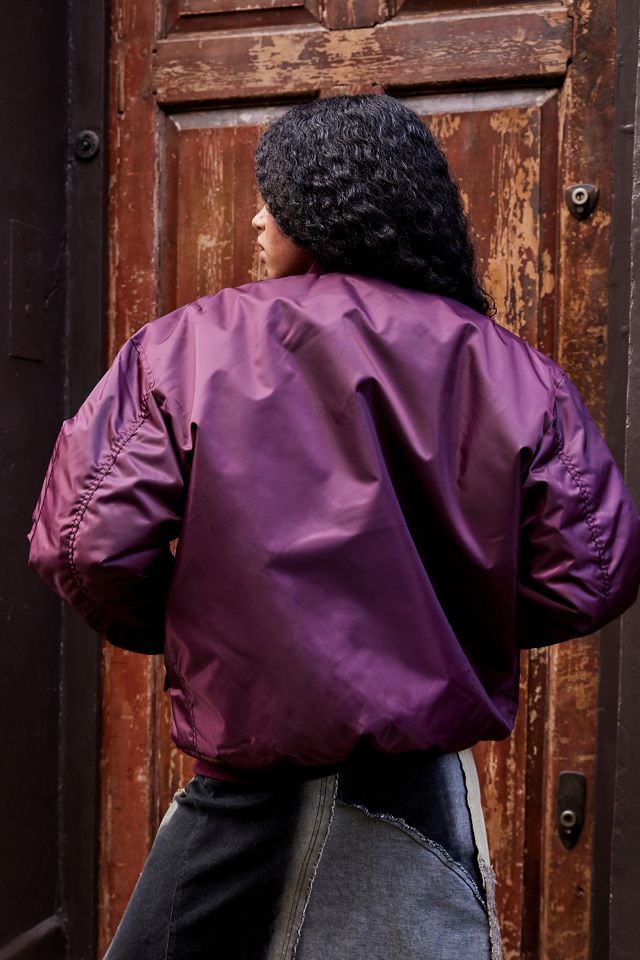 Urban Renewal Chaqueta de bombardero reversible MA-1 de material muerto marrón y naranja recuperada  #4