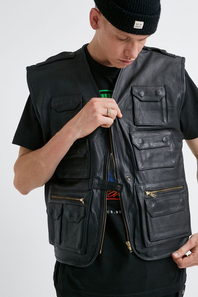 Urban Renewal Recuperato Deadstock Black Leather Utility Gilet #3
