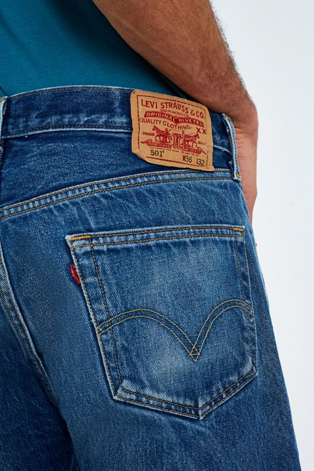 Urban Renewal Vintage Customised Levi’s Blue Denim Raw Hem Shorts #4