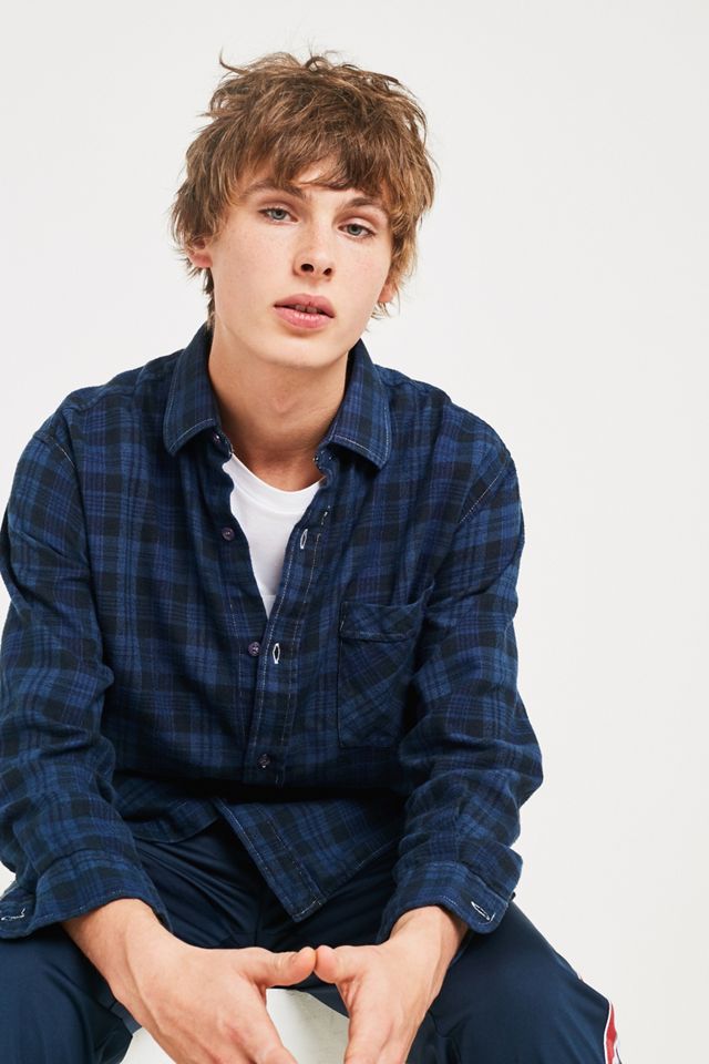 Urban Renewal Remade From Vintage Overdyed Navy Checked Flannel Shirt #1