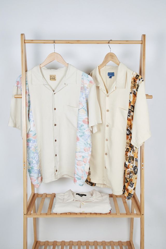 Urban Renewal Remade From Vintage Beige Panel Bowling Shirt Urban