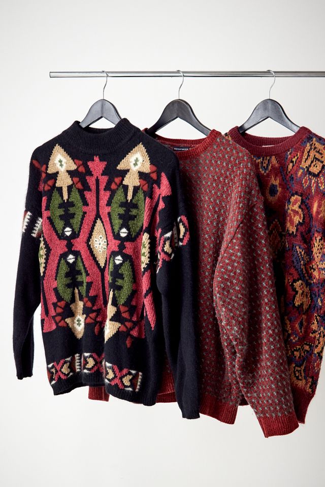 Urban Renewal Vintage Burgunderrot Muster Strick Pullover #1