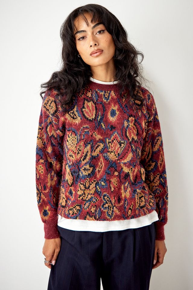 Urban Renewal Vintage Burgunderrot Muster Strick Pullover #2