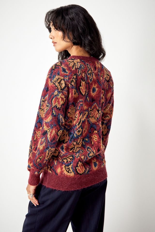 Urban Renewal Vintage Burgunderrot Muster Strick Pullover #3