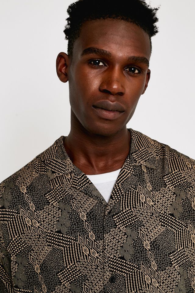 Urban Renewal Made From Remnants Black and Tan Geo Print Shirt #1