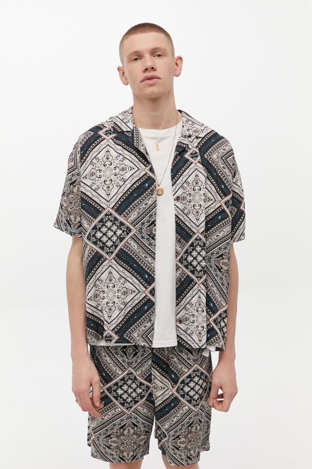 Urban Outfitters Archive Teal Geo Print Short-Sleeve Shirt #1