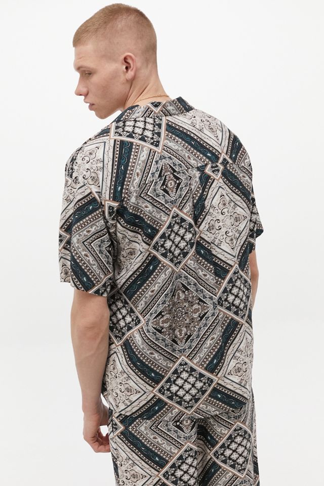 Urban Outfitters Archive Teal Geo Print Short-Sleeve Shirt #3