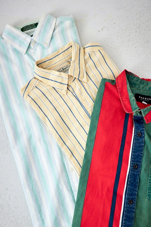 Camicia Vintage a Righe Bianca a Maniche Corte Urban Renewal degli Anni '90 #1