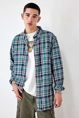 Urban Renewal Vintage Grunge Green Check Flannel Shirt Urban