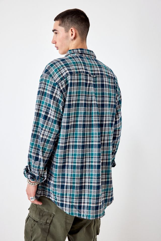Urban Renewal Vintage Grunge Green Check Flannel Shirt #4