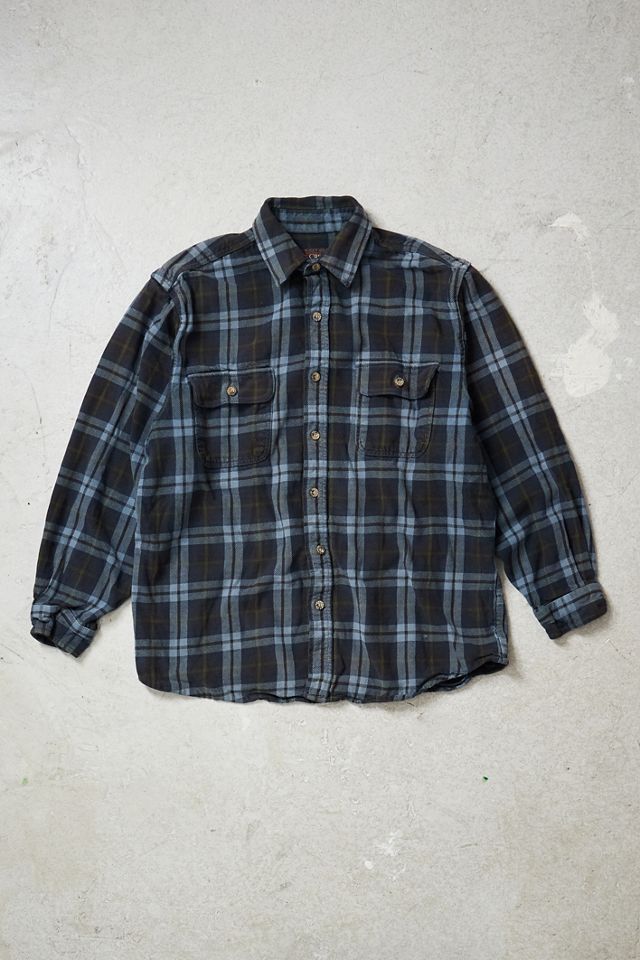 Urban Renewal Vintage Grunge Blue Check Flannel Shirt