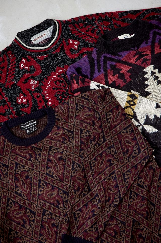 Urban Renewal Vintage Burgundy Patterned Crew Neck Jumper #1