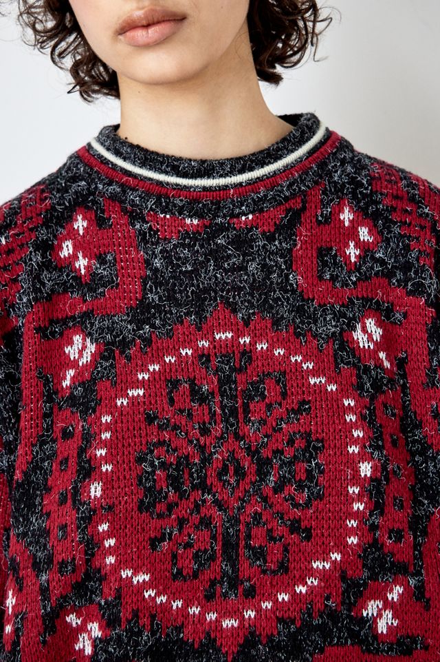 Urban Renewal Vintage Burgundy Patterned Crew Neck Jumper #3