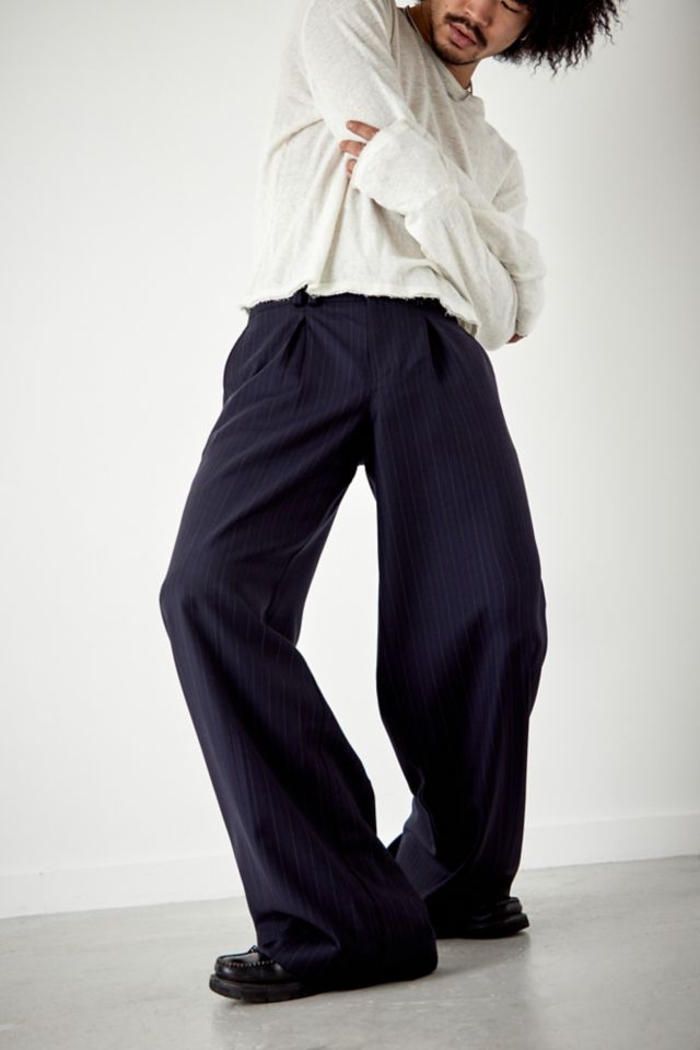 Navy pinstripe wide leg hot sale trousers