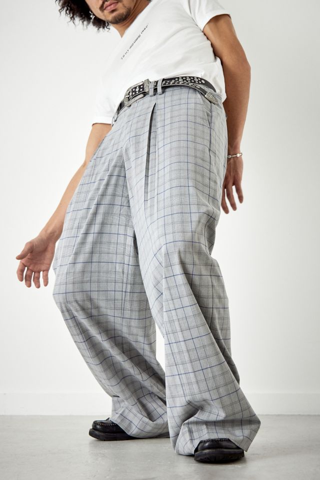 Grey check wide leg cheap trousers