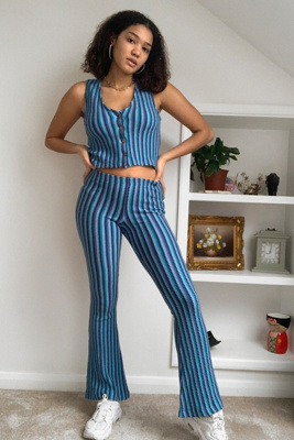 blue striped flare pants