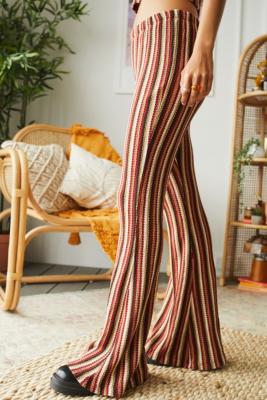 Urban Outfitters Archive Tan Knit Stripe Flare Trousers