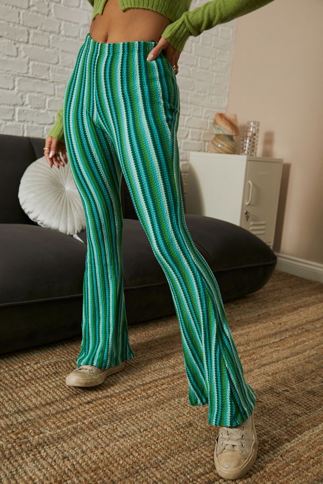 Urban Outfitters Uo Dark Green Velvet Flare Trousers