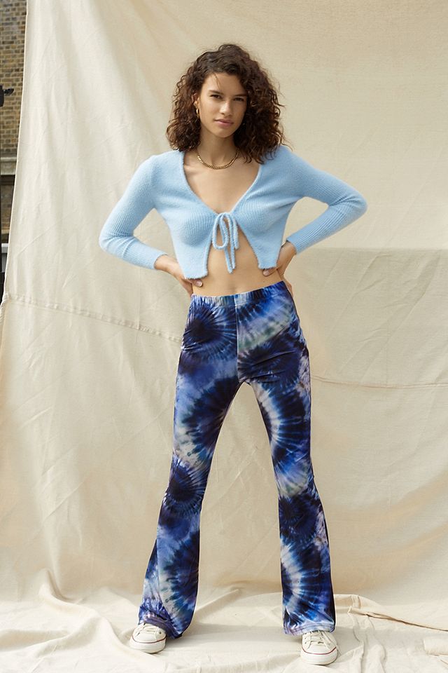 Urban Outfitters Archive Dark Blue Tie-Dye Ribbed Flare Trousers ...