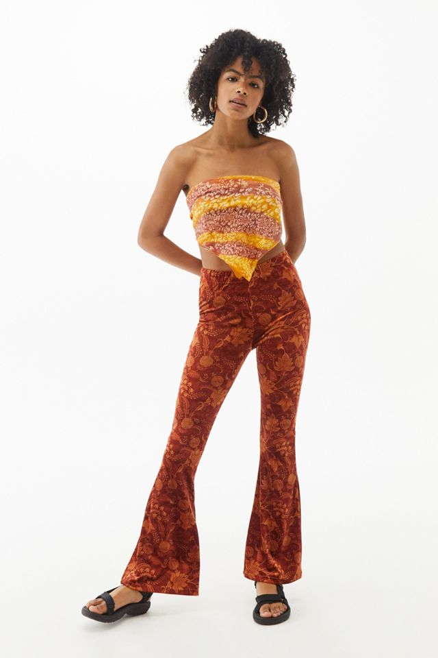 Urban Outfitters Archive Orange Tonal Wallpaper Floral Velvet Flare Trousers #1