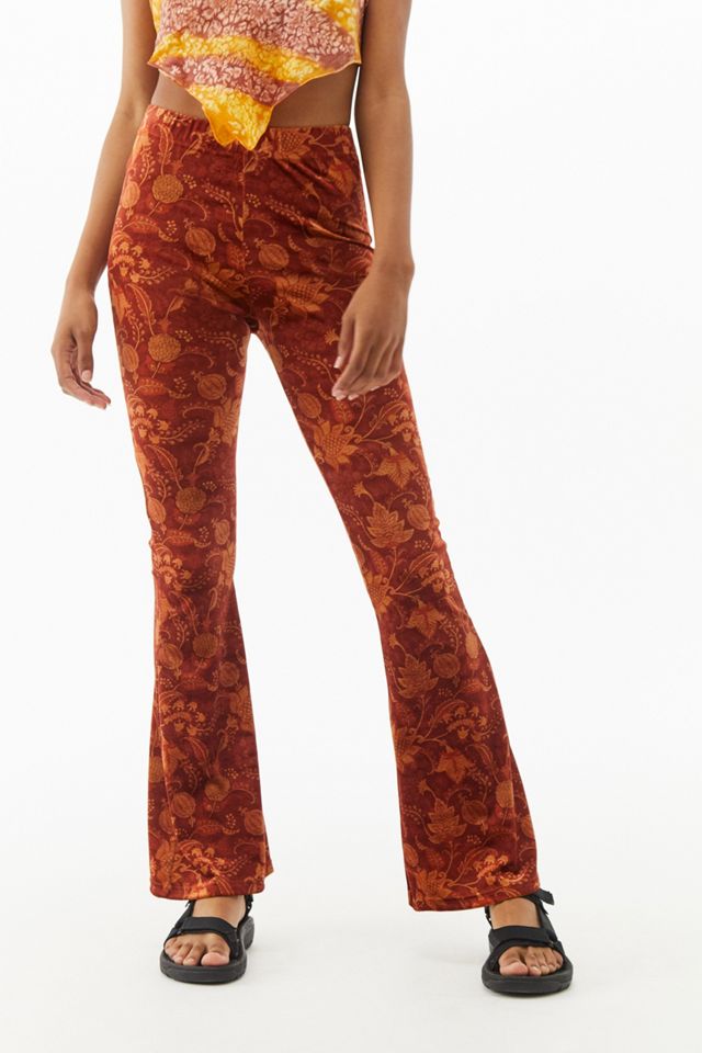 Urban Outfitters Archive Orange Tonal Wallpaper Floral Velvet Flare Trousers #3