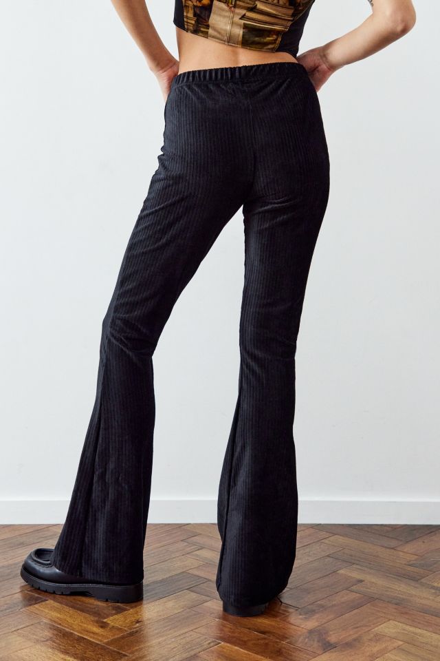 Urban Outfitters Archive Black Velour Rib Flare Trousers