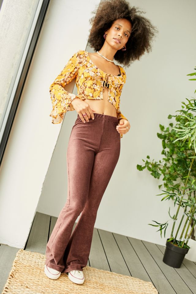 Urban Outfitters Archive Chocolate Velour Rib Flare Trousers #1