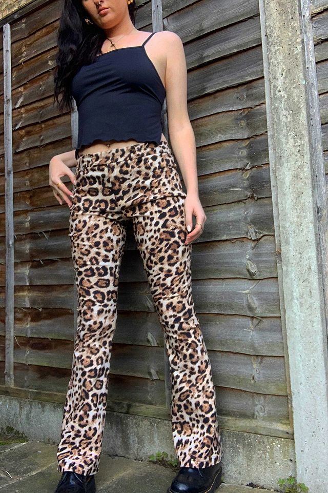 Urban Outfitters Archive Leopard Print Low-Rise Flare Trousers | Urban  Outfitters UK