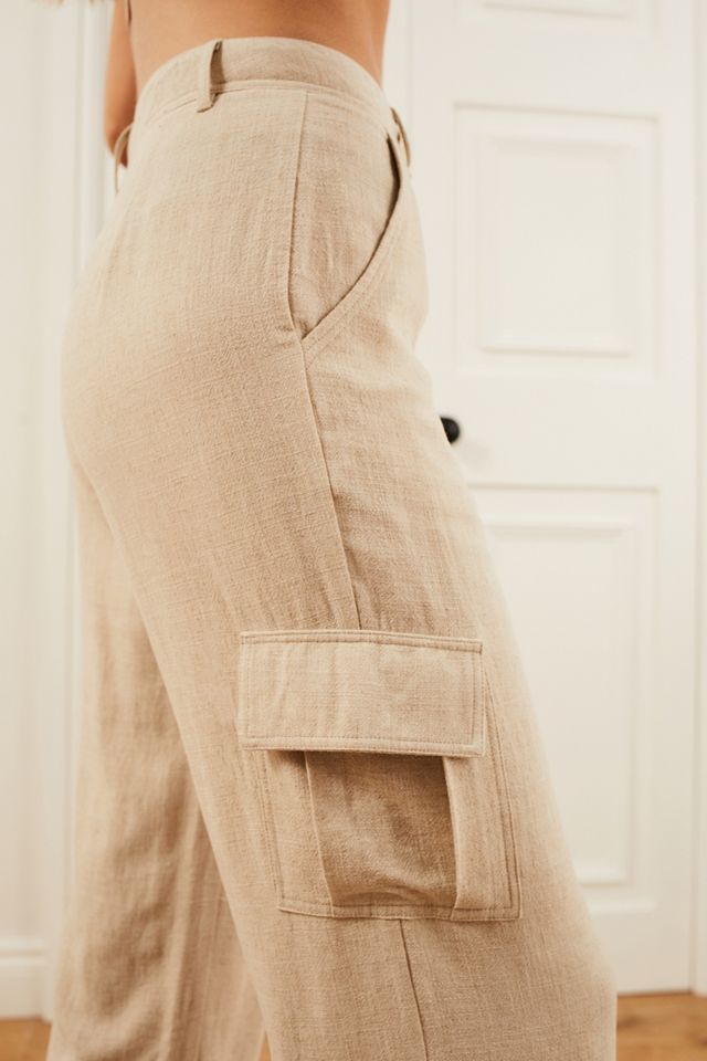 Urban Outfitters Archive Stone Linen Low-Rise Cargo Trousers #1