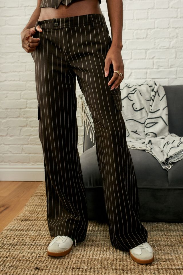 Urban Outfitters Archive Brown Pinstripe Low-Rise Cargo Trousers