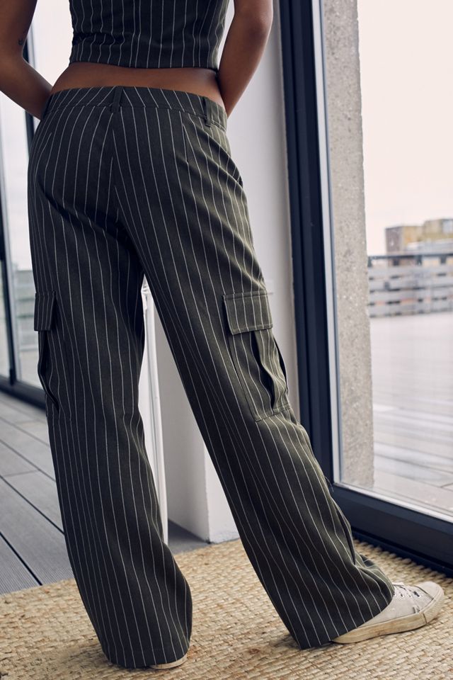 Urban Outfitters Archive Khaki Pinstripe Low-Rise Cargo Trousers #1