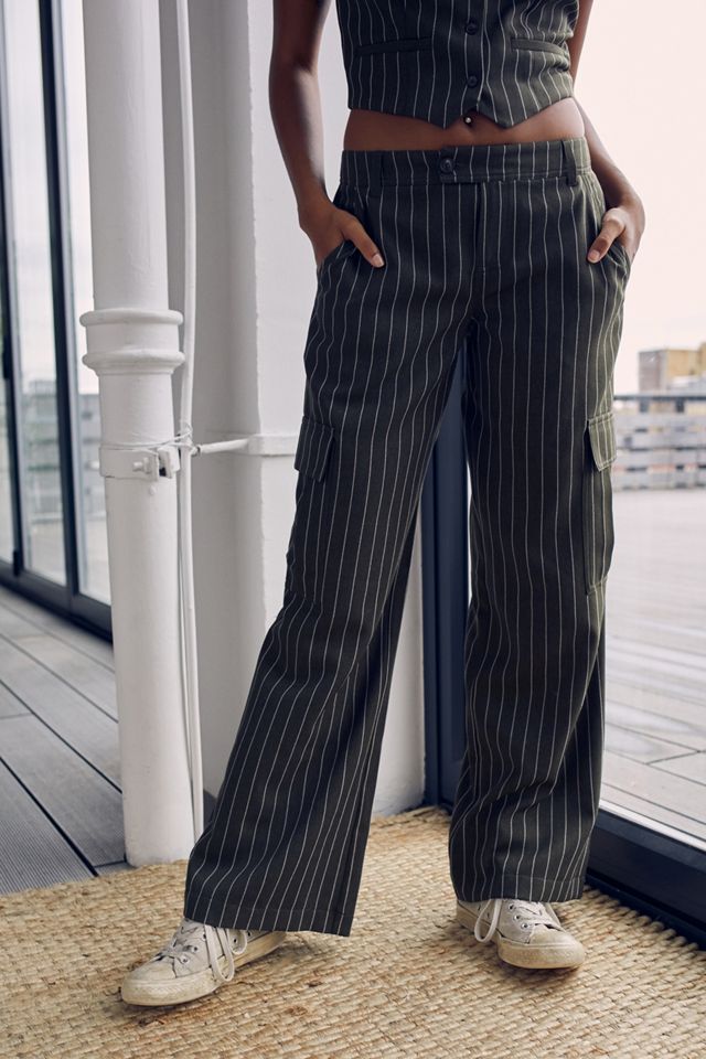 Urban Outfitters Archive Khaki Pinstripe Low-Rise Cargo Trousers #2