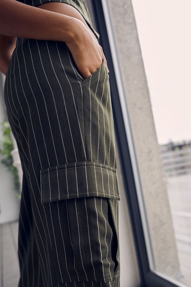 Urban Outfitters Archive Khaki Pinstripe Low-Rise Cargo Trousers #3