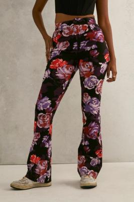 Urban Outfitters Archive Purple Bengaline Floral Flare Trousers | Urban ...