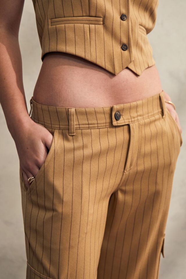 Urban Outfitters Archive Brown Pinstripe Low-Rise Cargo Trousers