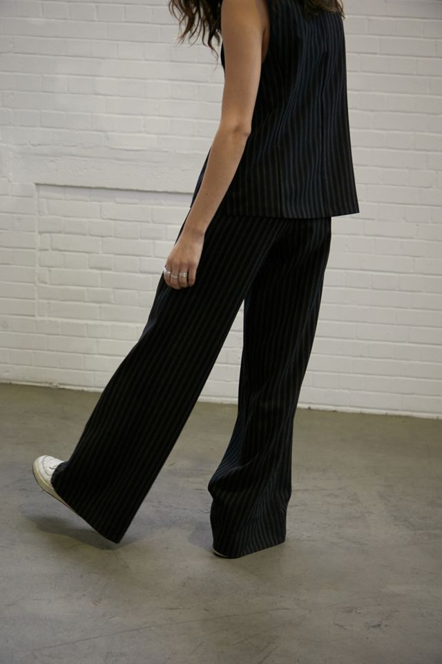 Archive At UO Black Double Pinstripe Wide Leg Tailored Trousers