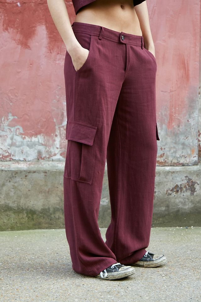 Urban Outfitters Archive Burgundy Linen-Blend Cargo Pants  #1