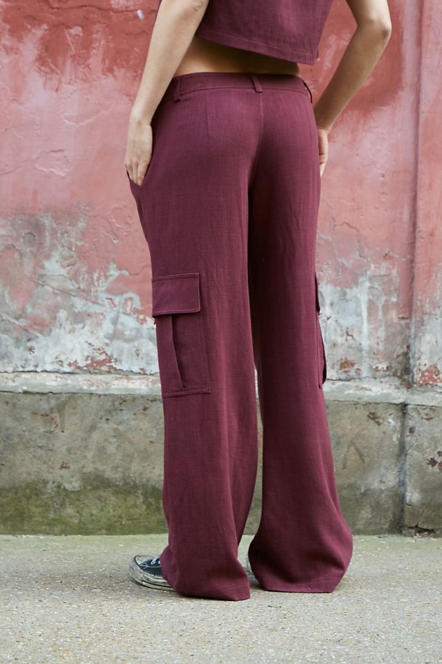 Urban Outfitters Archive Burgundy Linen-Blend Cargo Pants  #2